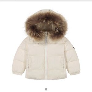 Kids Cream Puffer Jacket with Fur Hood